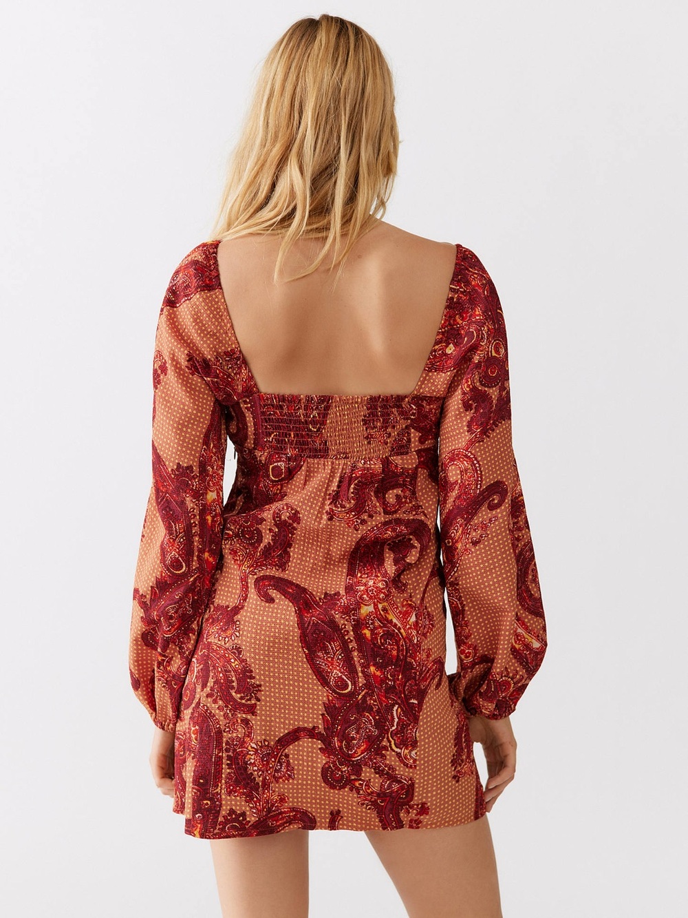 UO Vivienne Printed Long Sleeve Mini Dress Paisley Large - Picture 4 of 5
